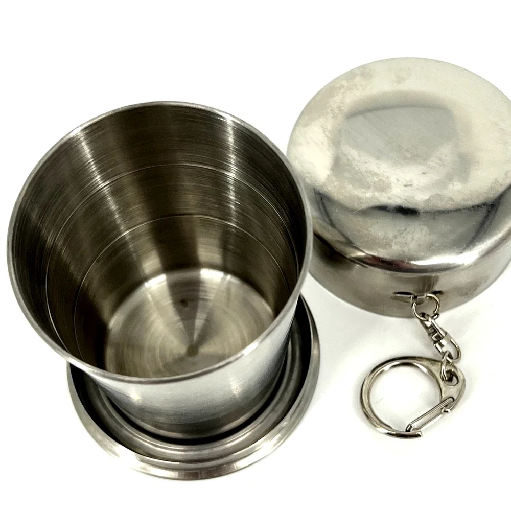 Stainless Steel Collapsible Cup Portable Travel Folding Telescopic Keychain